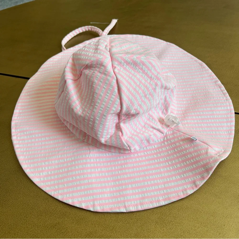 Caden Lane neon pink and white seersucker stripe sun hat